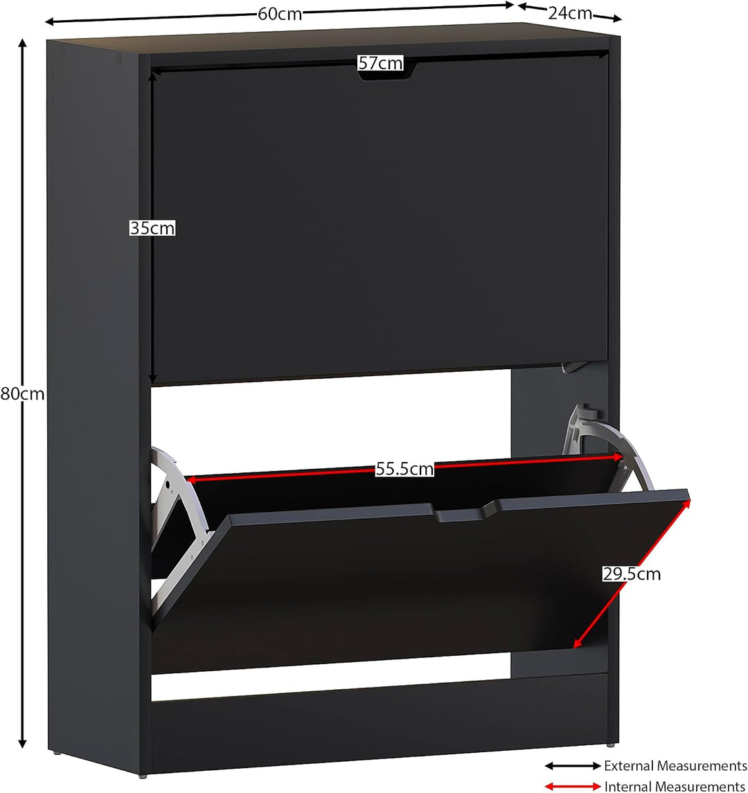 Vida Designs Schuhschrank mit 2 Schubladen, platzsparender Schuhschrank mit 2 Klappschubladen, für F