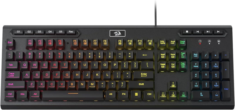 Redragon K513 RGB-Membran-Gaming-Tastatur, lineare mechanische Standardtastatur mit 104 Tasten und 5