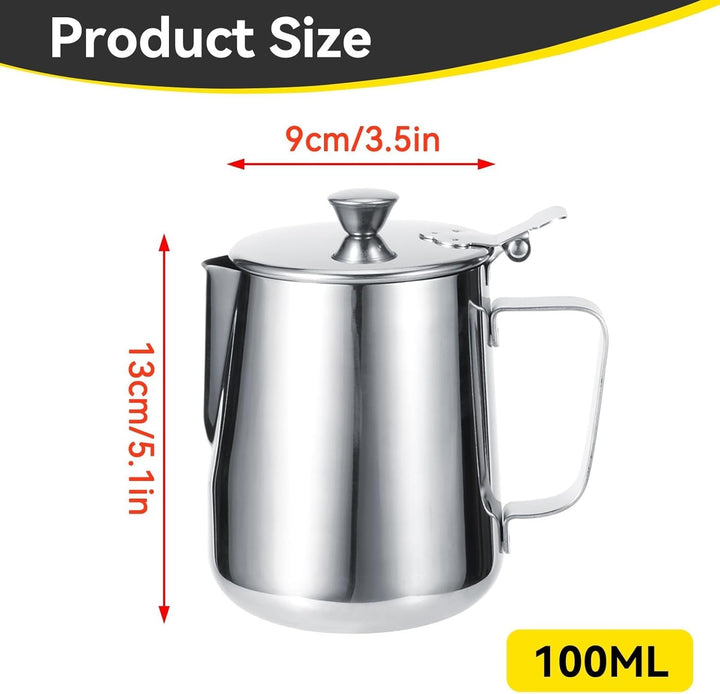Milchkännchen mit Deckel, 600 ml/1000 ml, Milchaufschäumkännchen, Edelstahl Kanne mit Deckel, Milcha