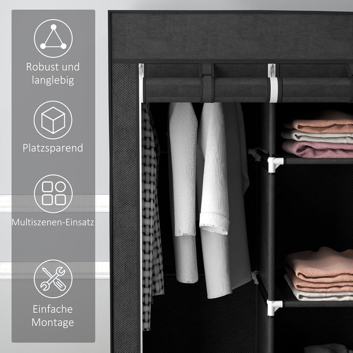 HOMCOM Kleiderschrank Stoffschrank mit Kleiderstange, Schubladen, Reissverschluss Faltschrank für Sc
