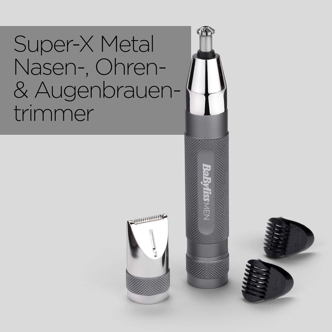 BaByliss Super-X Metal Nasen-, Ohren- & Augenbrauentrimmer, 3-in-1 Detailtrimmer, Nasenhaartrimmer,
