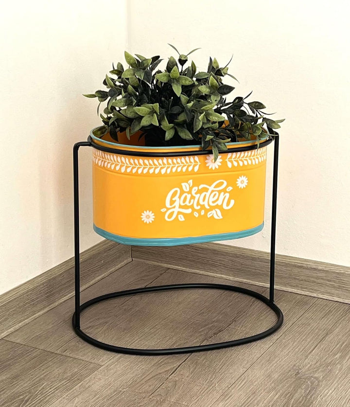 DanDiBo Blumenhocker mit Topf Metall Stehend Orange Oval 30 cm Blumenständer 96526 L Blumensäule Mod