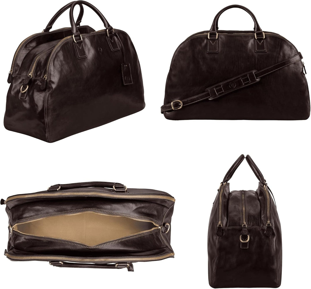 Maxwell-Scott Handgefertigte Damen Leder Reisetasche LilianaL in Dunkelbraun, Dunkelbraun