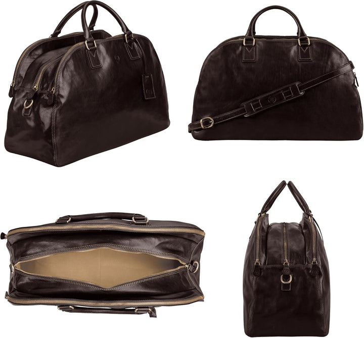 Maxwell-Scott Handgefertigte Damen Leder Reisetasche LilianaL in Dunkelbraun, Dunkelbraun