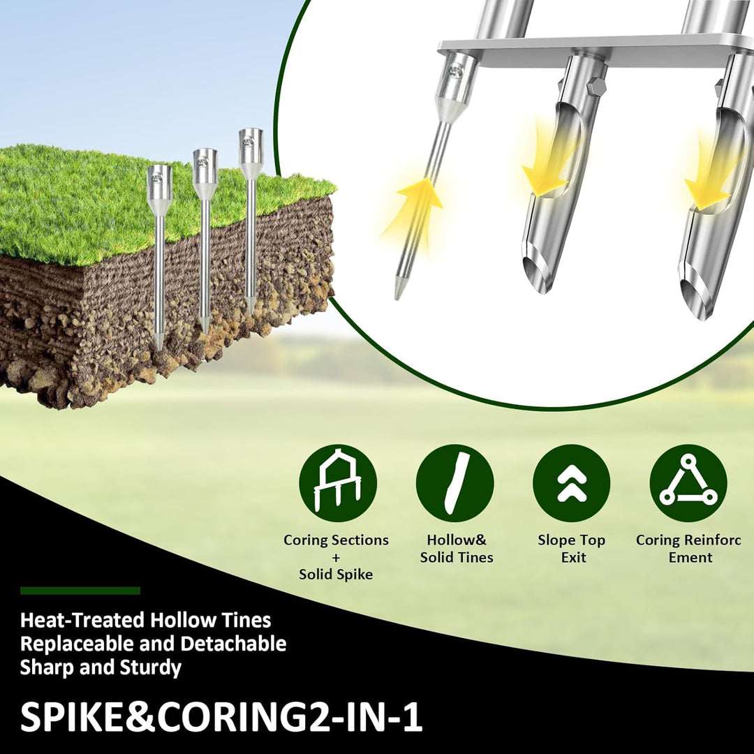 Manueller Kern Rasenbelüfter Werkzeug, 2-in-1 Rasenentkernbelüfter & Rasenbelüfter Spikes, mit 3 aus