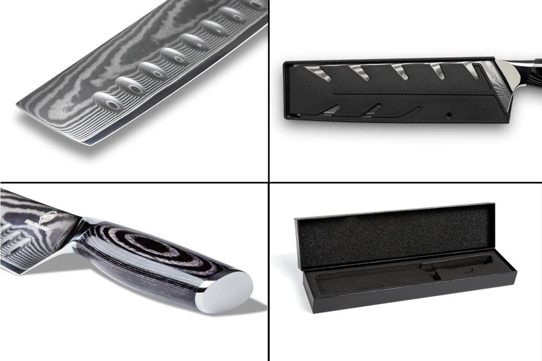 Wolfblood PRO Damastmesser Nakirimesser XL (31cm) TÜV geprüfter 62 HRC Damaststahl aus 67 Lagen I Da