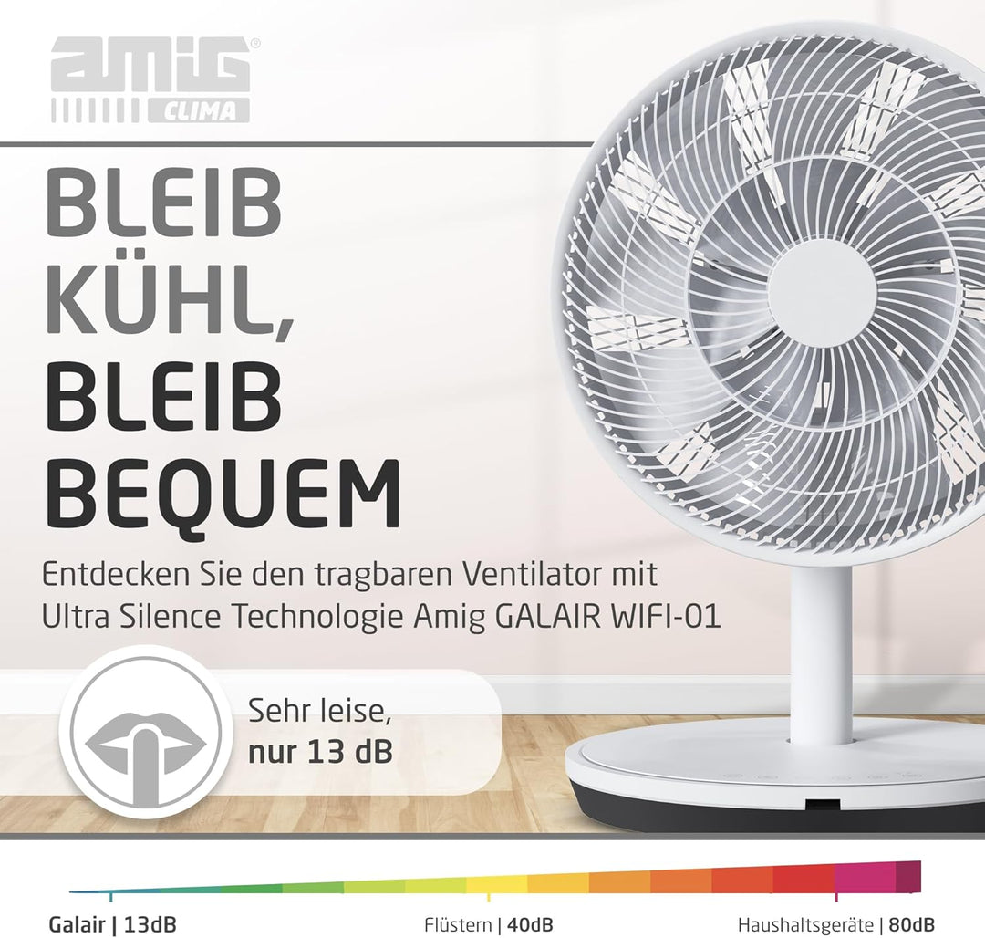 Amig - Tragbarer Ventilator GALAIR WIFI-01 Ultra Silence | Stand- oder Tischventilator | Sehr leise