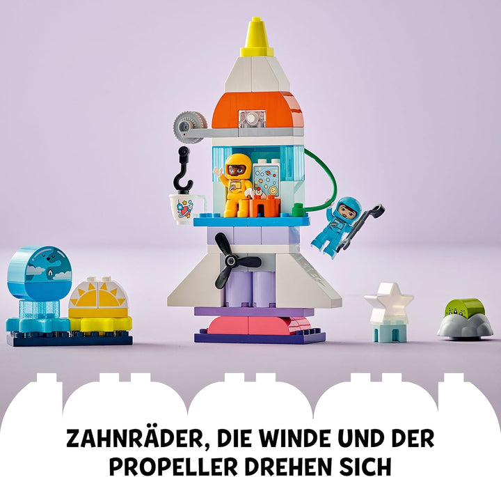 LEGO DUPLO 3-in-1-Spaceshuttle für viele Abenteuer, Weltraum-Set mit Raketen-Spielzeug für Kinder zu