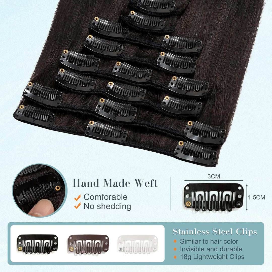 Benehair Clip in Extensions Echthaar, 8 Stück 100% Remy Echthaar Extension 50g, Naturschwarz Haarver
