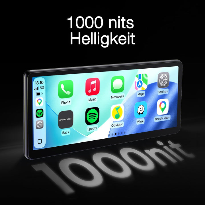 CarpodGo T4 8,9" 60 fps – Tragbares Auto-Display mit kabellosem &amp; kabelgebundenem CarPlay, unterstüt