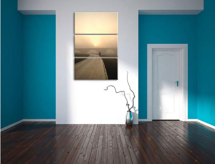 Pixxprint Läufer im Morgengrauen als Leinwandbild/Grösse: 3 Teilig (120x80) cm/Wandbild/Kunstdruck/f