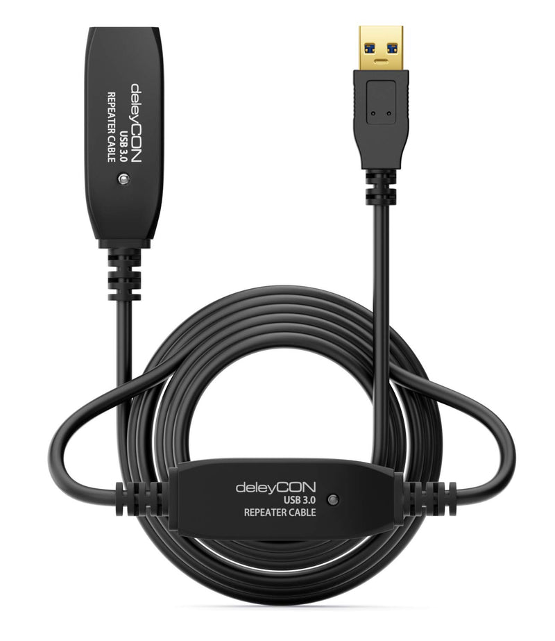 deleyCON 15m Aktives USB 3.0 Kabel Aktive Verlängerung mit 2 Signalverstärker USB3.0 Repeaterkabel V