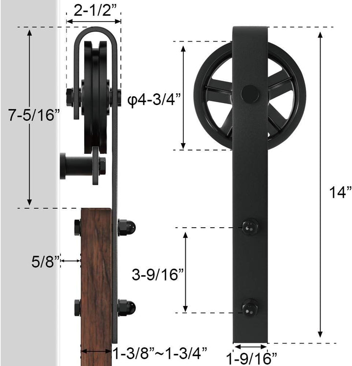 WINSOON 300cm Einzelschiebetür Industrie Schiebetür Schiene Schiebetürbeschlag Set Roller Kit Garage