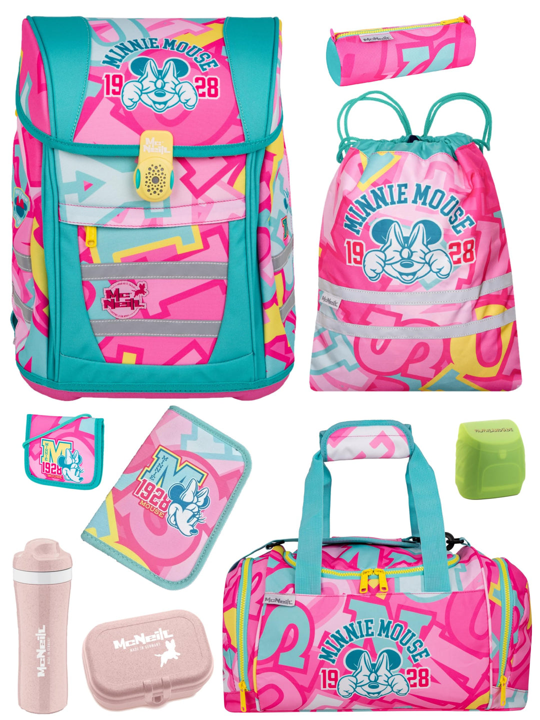 Familando - McNeill Teneris Schulranzen Set - 9-teilig mit Sporttasche - Minnie Mouse - Ergonomisch