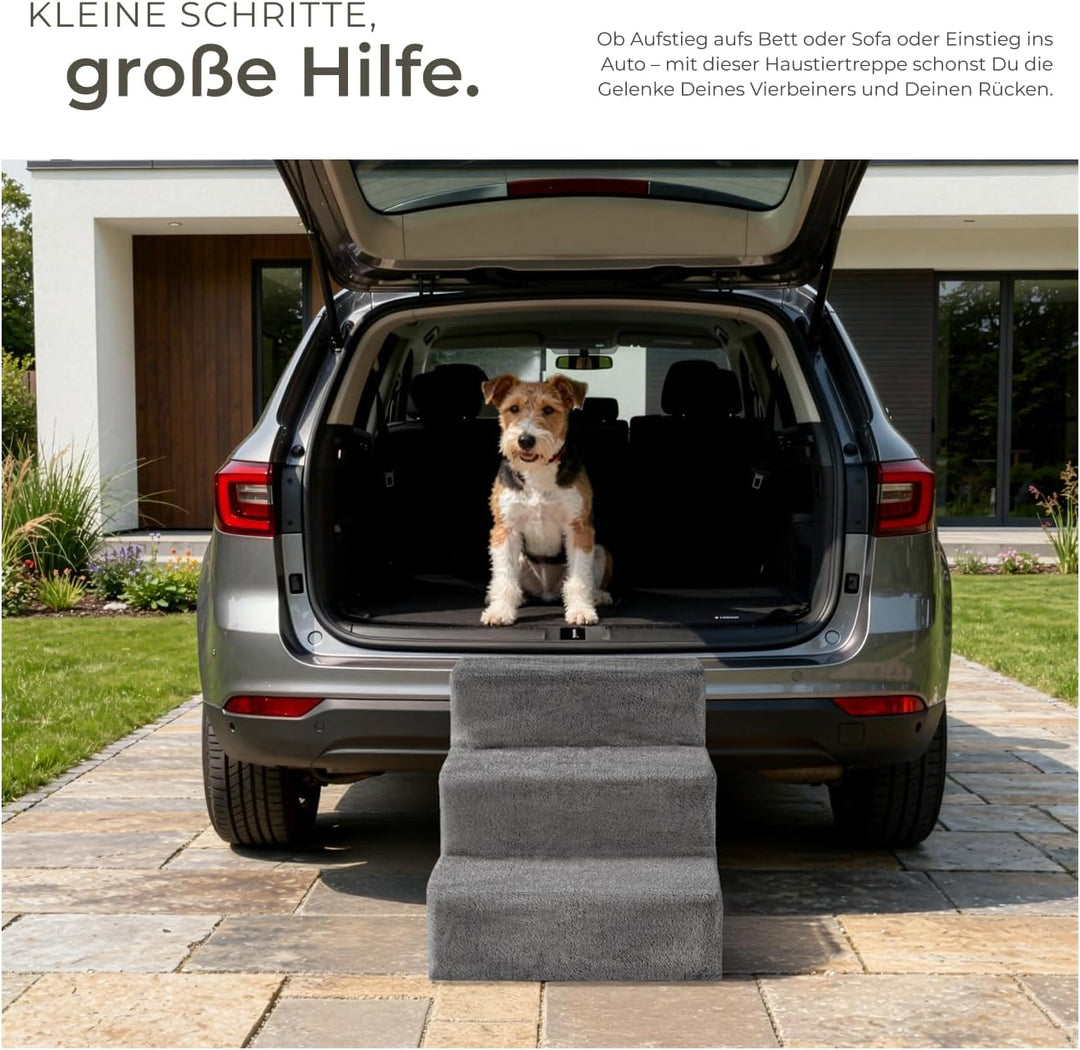 tectake® Hundetreppe oder Katzentreppe, Haustiertreppe, Einstiegshilfe mit waschbarem Bezug, extra F