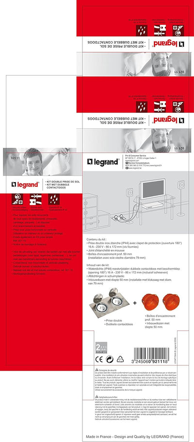 Legrand Celiane LEG92111 Zweier-Set Bodensteckdosen, Edelstahl, IP44 Stecker, doppelt, Stecker, dopp