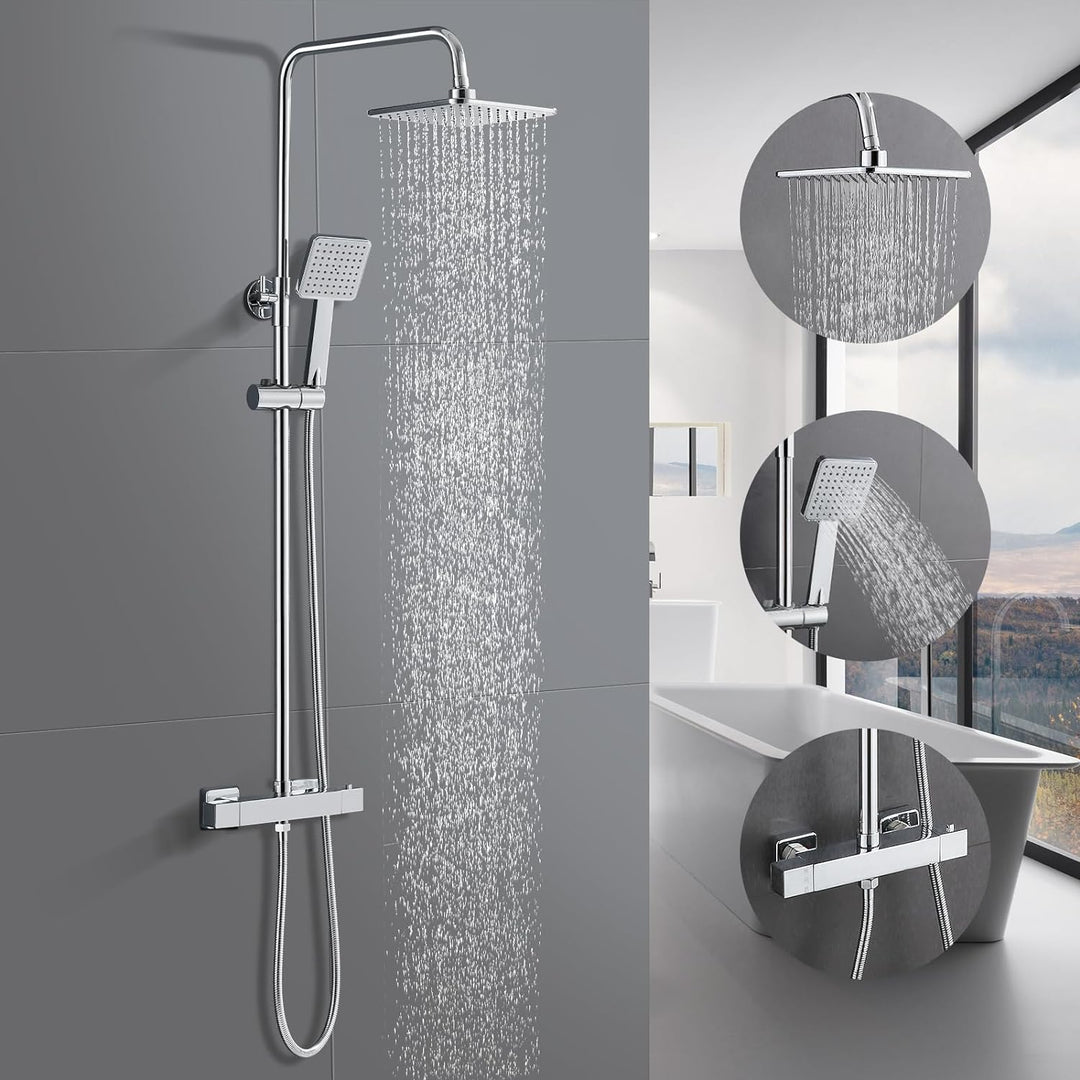 BONADE Duschsystem mit Thermostat, Regendusche mit Armatur, Edelstahl Duscharmatur Komplettset, Dusc