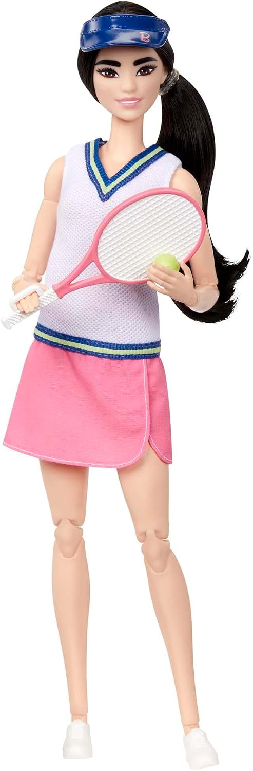 Barbie Made to Move - Tennisspielerin mit Schläger und Ball - Puppe mit 22 Gelenken für realistische
