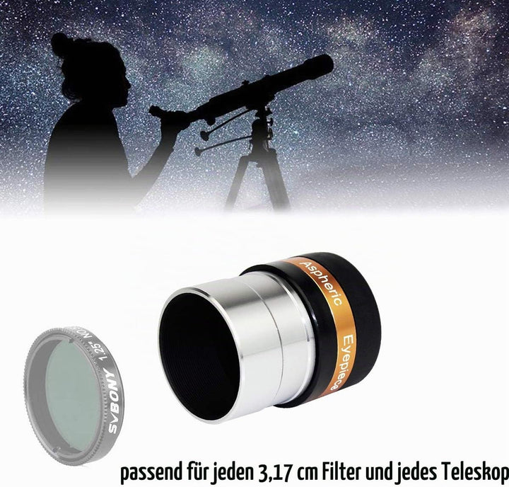 Svbony Teleskop Okular 1,25”, 10mm Planeten Okular 62 ° Weitwinkel Asphärisches Linse, Hohe Bildschä