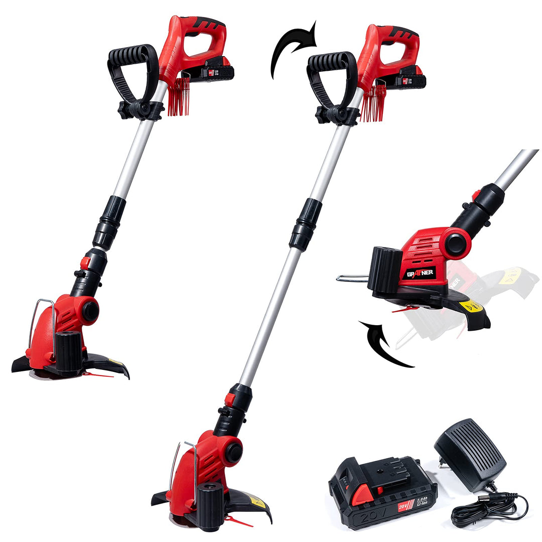 Grafner 2in1 Akku Rasentrimmer mit Kunststoff-Messer, 20V Li-Ion Akku, Schnell-Ladegerät, EDGE-Funkt
