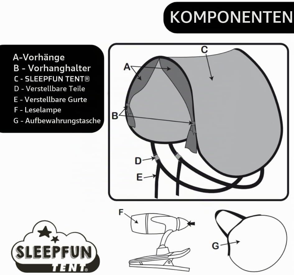 Betttunnel Sleepfun Tent Bettzelt (1-St), Pop Up Zelt, mit Leselampe und Aufbewahrungstasche 70x200c
