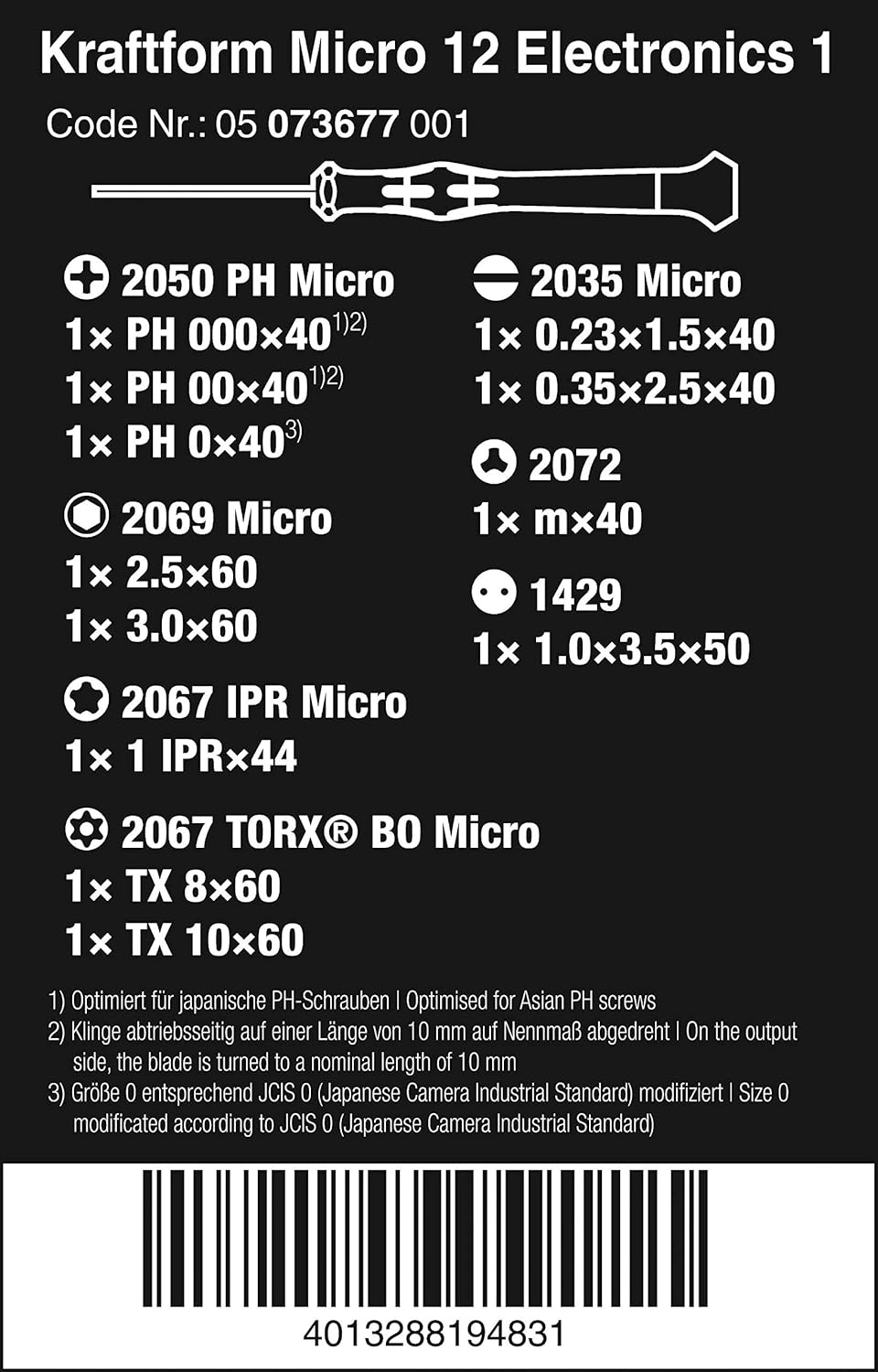 Wera 05073677001 Kraftform Micro 12 Electronics 1, Elektroniker Schraubendreher Satz, 12-teilig