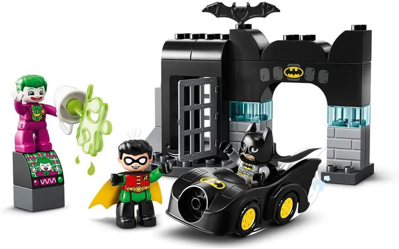 LEGO 10919 DUPLO Super Heroes DC Bathöhle mit Batmobil, Batman, Robin, Joker und Auto, Baby Spielzeu