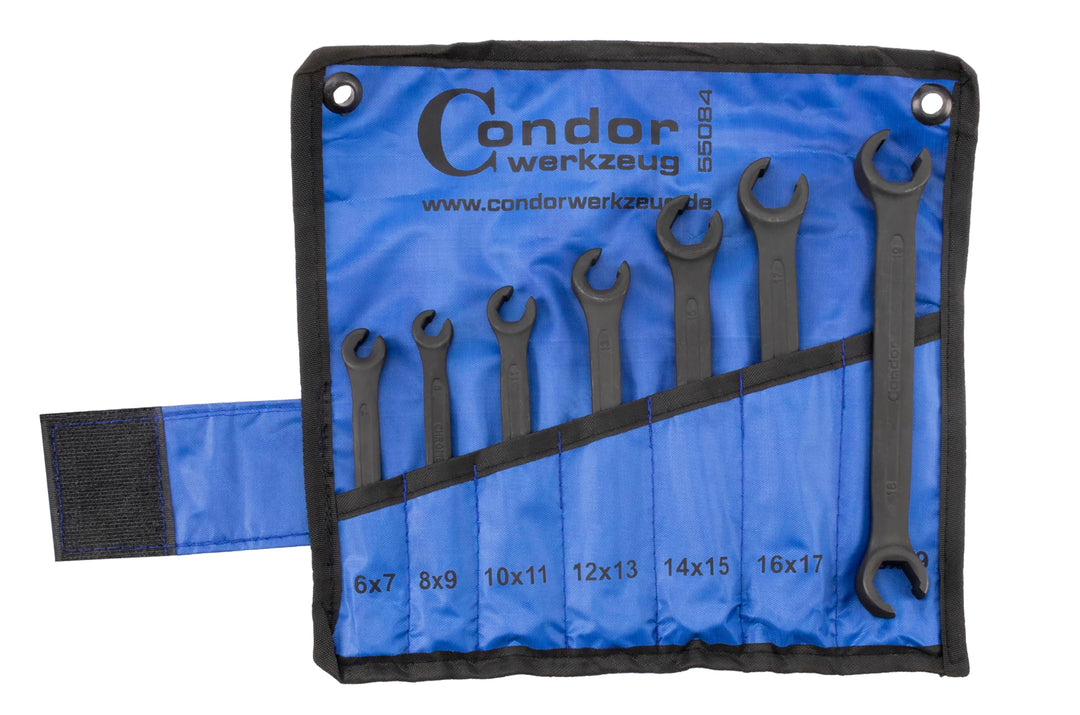 CONDOR Werkzeug 55084 | Offener Ringschlüssel-Satz | Leitungsschlüssel-Satz | 7-tlg. | SW 6x7-18x19