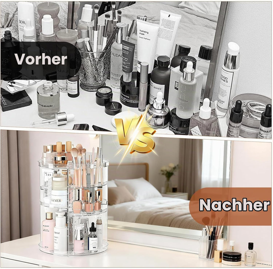 360° Drehbarer Make-up-Organizer Plastik Transparent Zerlegbar, Schminktisch Aufbewahrung für Lippen