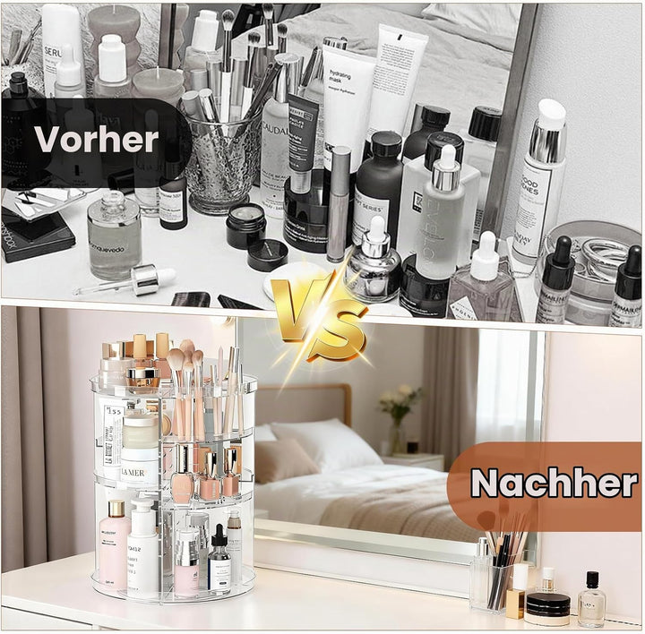 360° Drehbarer Make-up-Organizer Plastik Transparent Zerlegbar, Schminktisch Aufbewahrung für Lippen