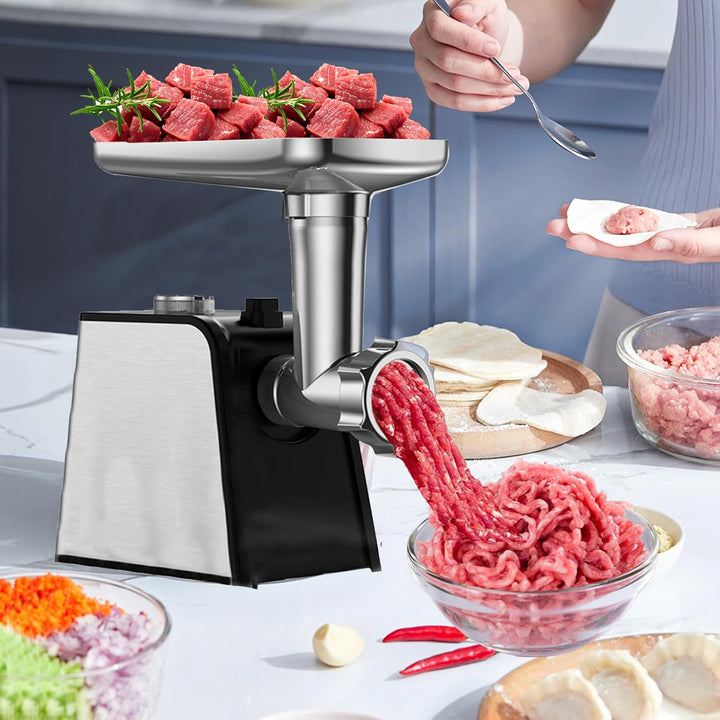 Elektrischer Fleischwolf mit Wurstfüller,3 in 1 Edelstahl,Elektrischer Fleischwolf und Wurstmacher m