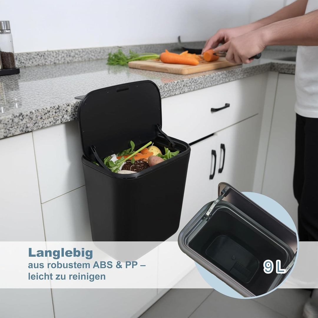 Relaxdays Küchenmülleimer, 9 L, hängender Komposteimer, für Biomüll & Restmüll, Türmüllbehälter, Kun