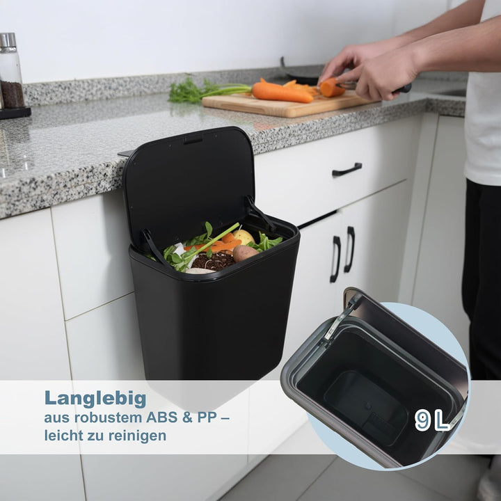 Relaxdays Küchenmülleimer, 9 L, hängender Komposteimer, für Biomüll & Restmüll, Türmüllbehälter, Kun