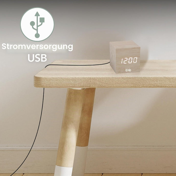 T'NB - Moderner digitaler Wecker aus Holz, multifunktionaler LED-Wecker, digitale Uhr mit Zeitanzeig