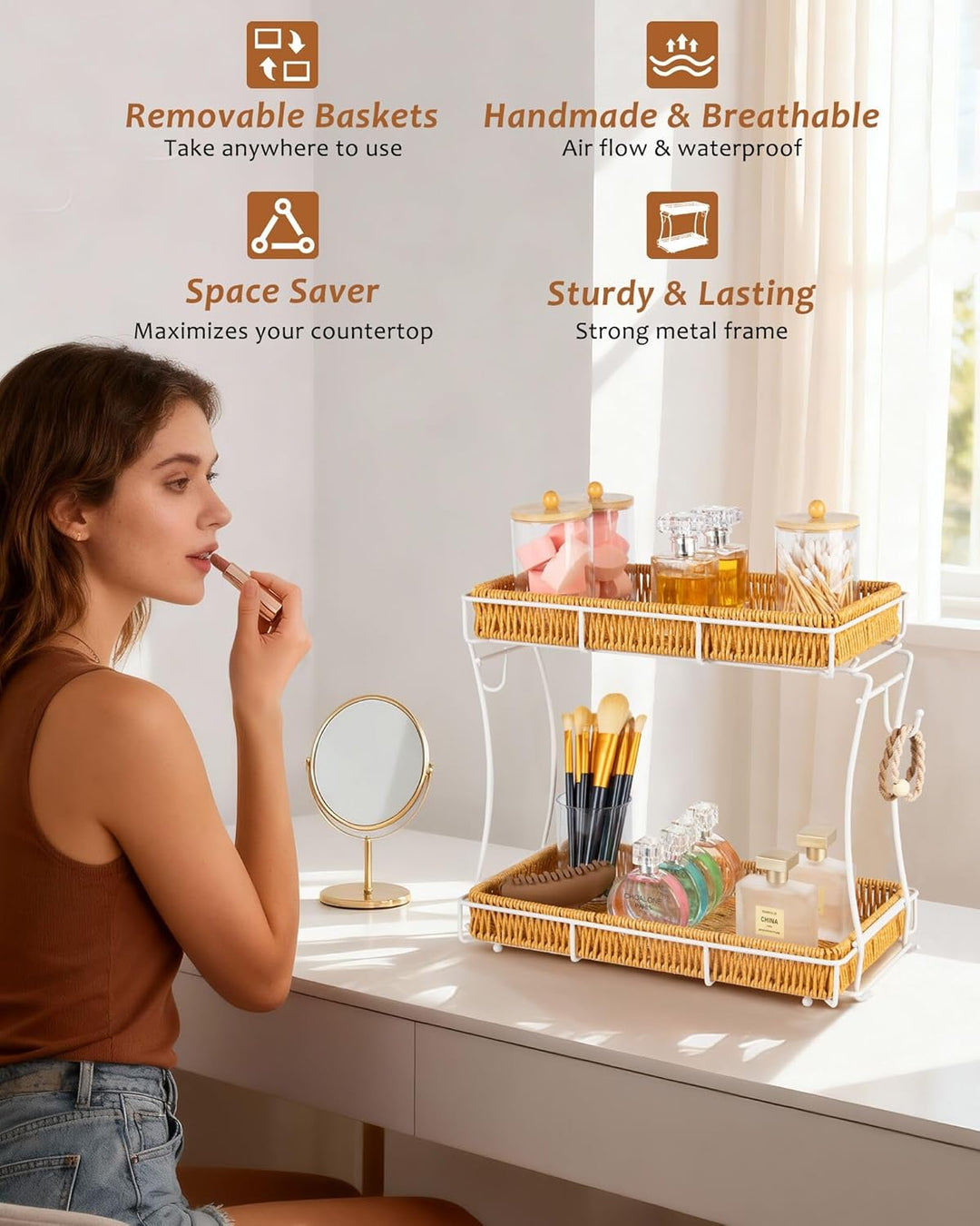 REFLYING Abnehmbarer Badezimmer Organizer, Skincare Parfüm Organizer, Küchen Organizer, Gewürzregal,