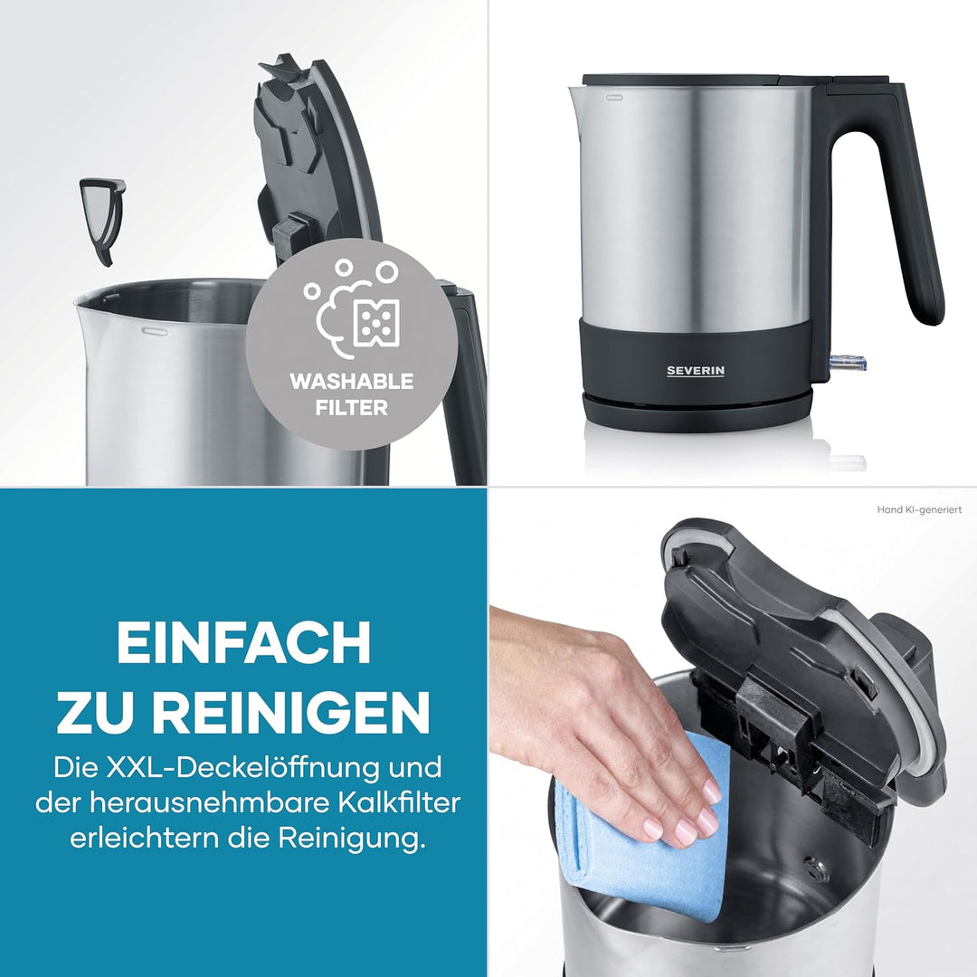 SEVERIN Wasserkocher, leistungsstarker und kompakter Edelstahl Wasserkocher in hochwertigem Design,