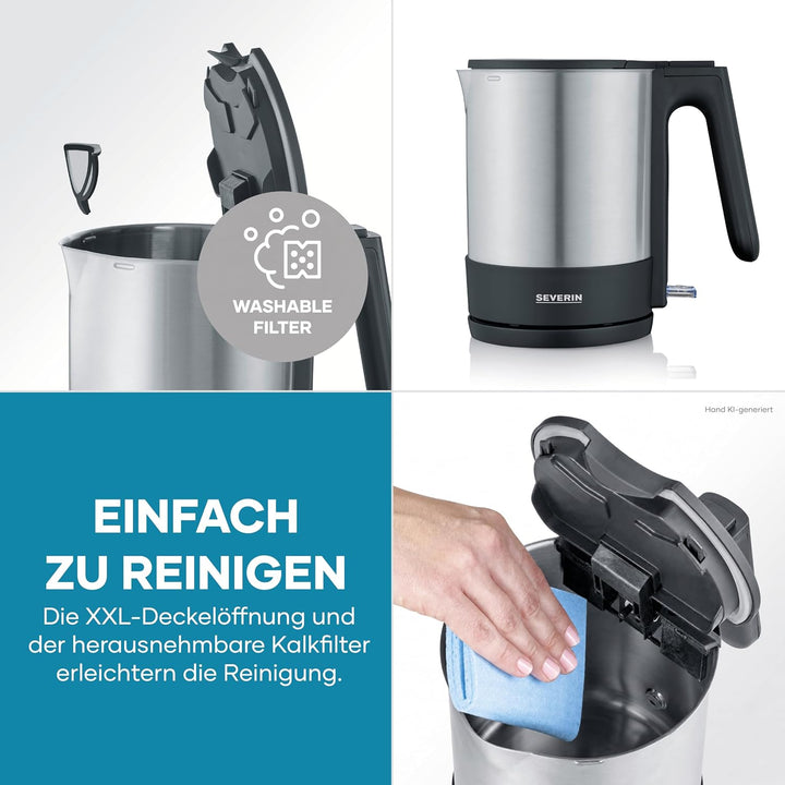 SEVERIN Wasserkocher, leistungsstarker und kompakter Edelstahl Wasserkocher in hochwertigem Design,