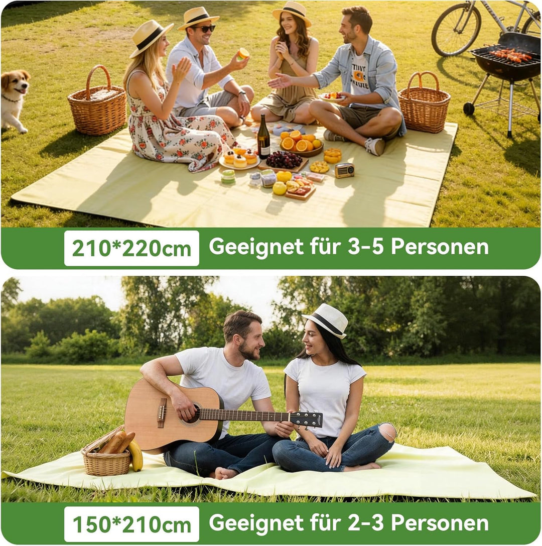 Wasserfeste Picknickdecke XXL (150x210 / 210x220 cm) - Ultraleichte Stranddecke Sandfrei &amp; Faltbar,