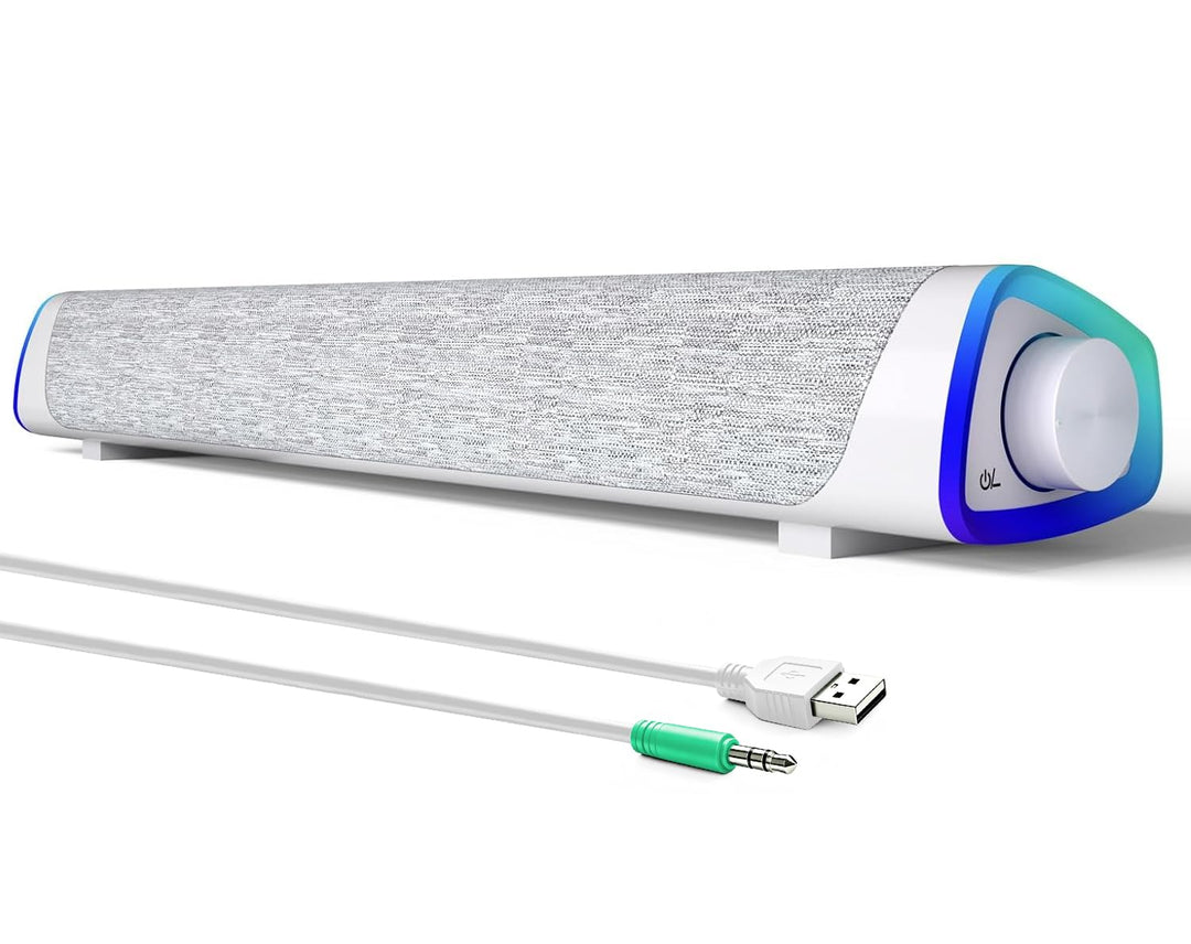 SOULION R30 Computer Lautsprecher, USB-betriebene kleine PC Lautsprecher, Bunte LED Lichter mit Scha