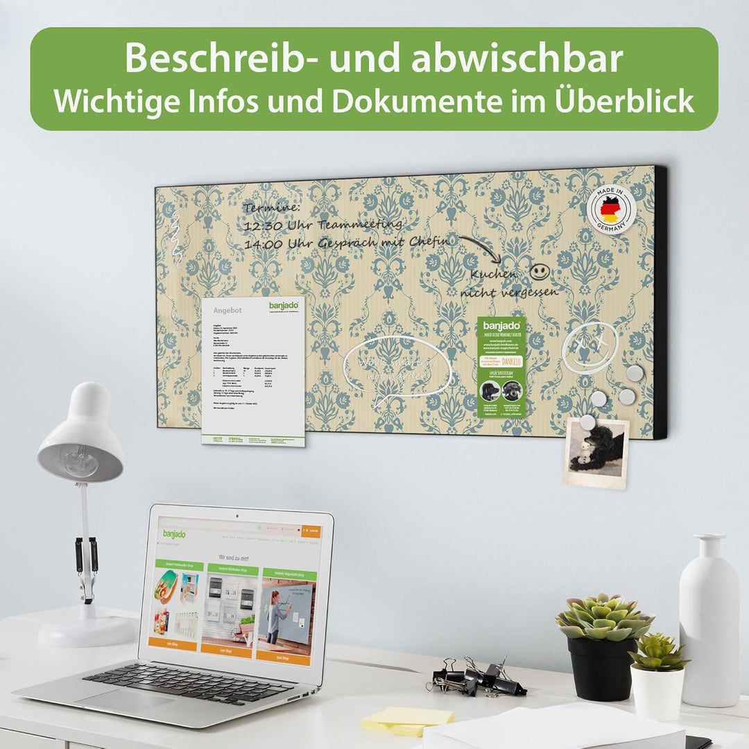 banjado Magnettafel schwarz 78 x 37cm / Magnetwand Metall/Magnetpinnwand als Memoboard/Pinnwand Magn