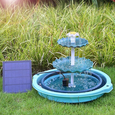 AISITIN DIY Brunnen Dunkelgrün,Vogeltränke Sets mit 3,5W Solar Springbrunnen, 3 Stufige Vogelfüttere