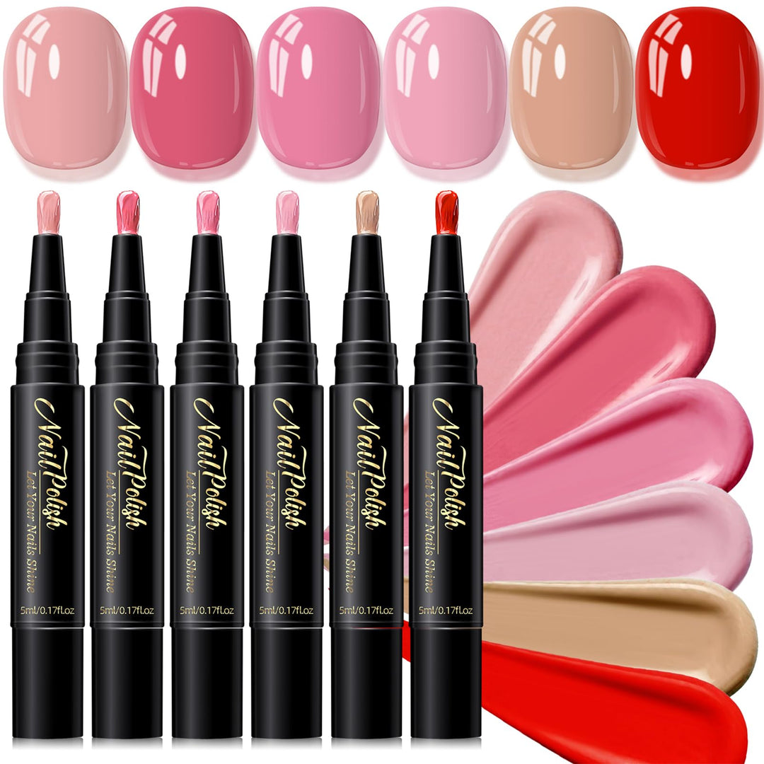 6PCS Nagellack Schnelltrocknend - Rot Rosa Nagellackstift Schnelltrocknend Wasserbasis, Nail Arts Pe