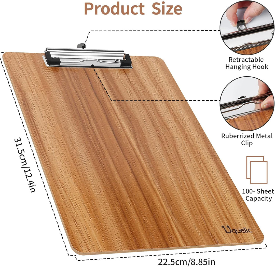 Uquelic Klemmbrett/Schreibbrett/Clipboard A4-4Pcs Klemmbretter A4 Eleganz Luxus Holzmaserung Abgerun
