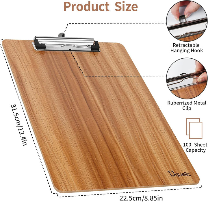 Uquelic Klemmbrett/Schreibbrett/Clipboard A4-4Pcs Klemmbretter A4 Eleganz Luxus Holzmaserung Abgerun