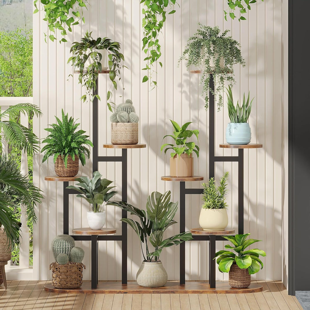 MIN WIN 100 cm Pflanzenständer Metall mit 8 Ebenen Pflanzenregal Blumenständer drinnen draussen Plat