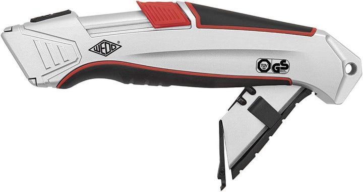 WEDO 78825 Safety Cutter Aluminium, automatischer Klingenrückzug, Aluminiumgehäuse, Gummi Griffzone,