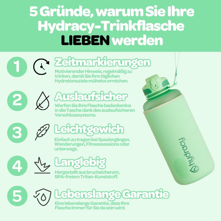 Hydracy Trinkflasche mit Strohhalm und Zeitmarkierung - 2L Wasserflasche - BPA-freie Trinkflasche -