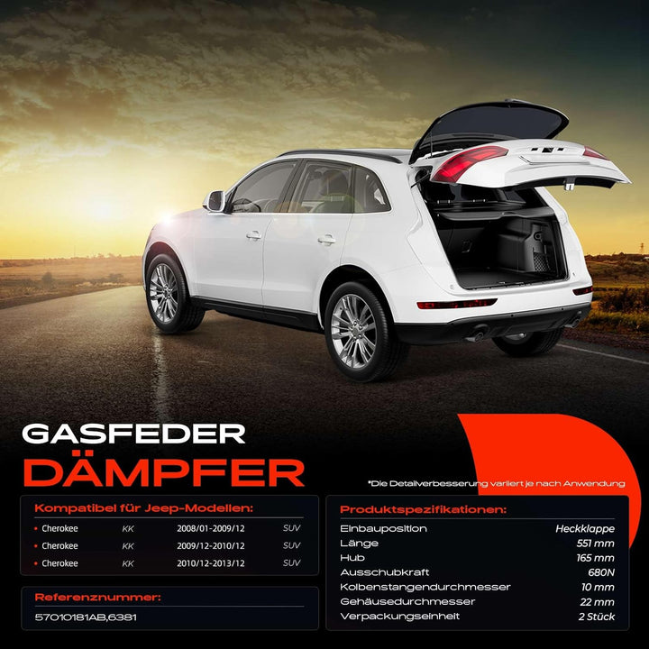 Frankberg 2x Gasfeder Dämpfer Heckklappe Kompatibel mit Cherokee KK 2.8L 3.7L 2008-2013 Replace# 570