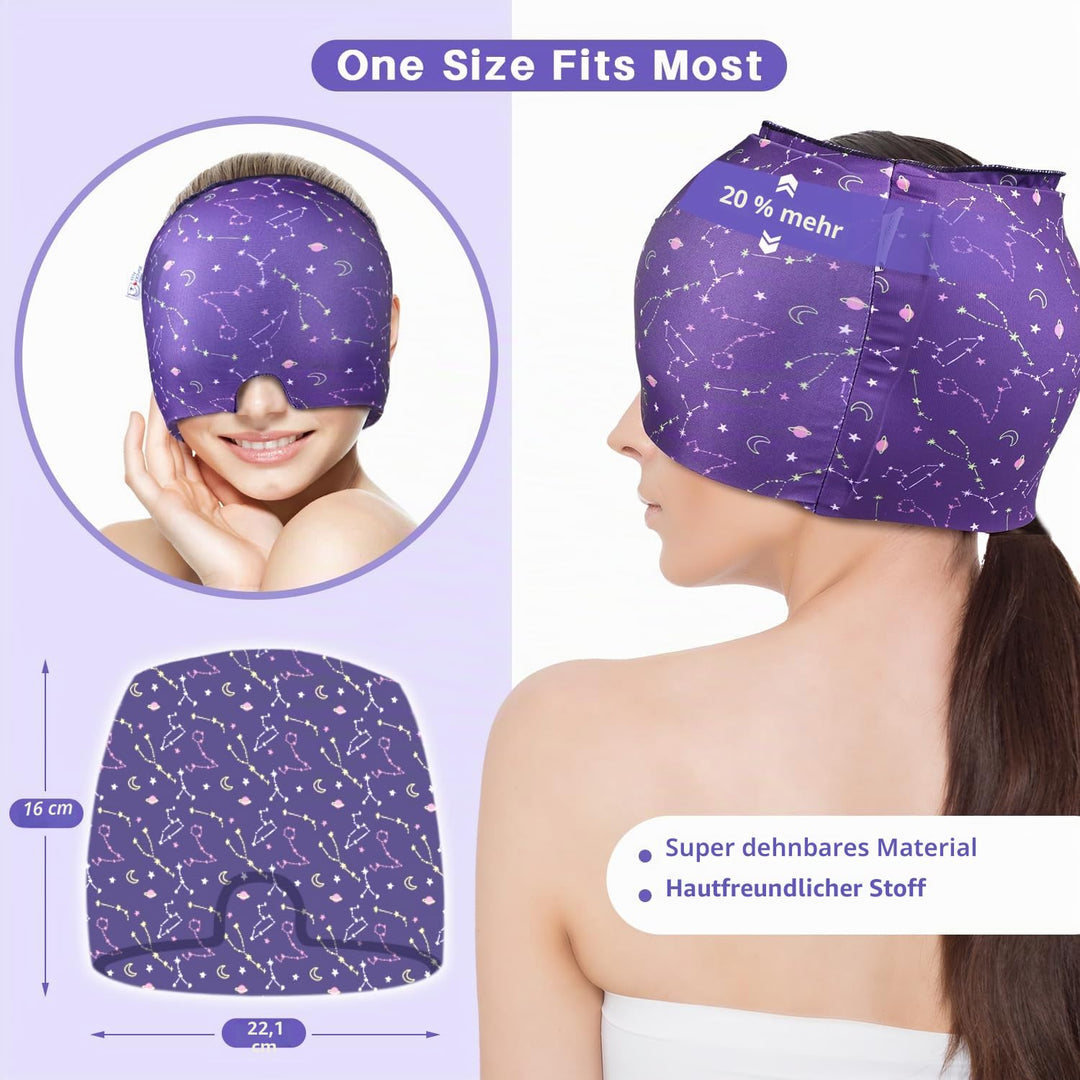 2 Stück Migräne Maske und Augenmaske Kühlend, Migräne Kühlmaske, Migraine Relief Cap, Kopfschmerzen