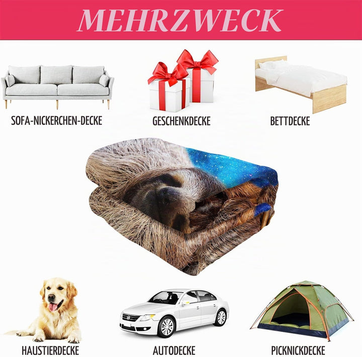 YISUMEI Decke 100x125 cm Kuscheldecken Sanft Flanell Weich Fleecedecke Bettüberwurf Faultier Holzmas